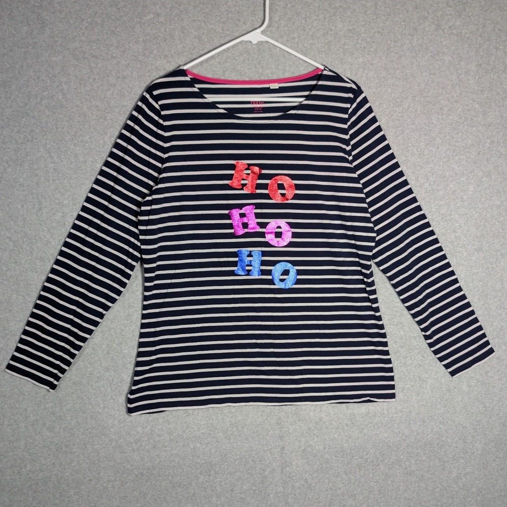 Boden Ho Ho Ho T Shirt Womens 16/18 Striped Christmas Holiday‎ Festive Nautical